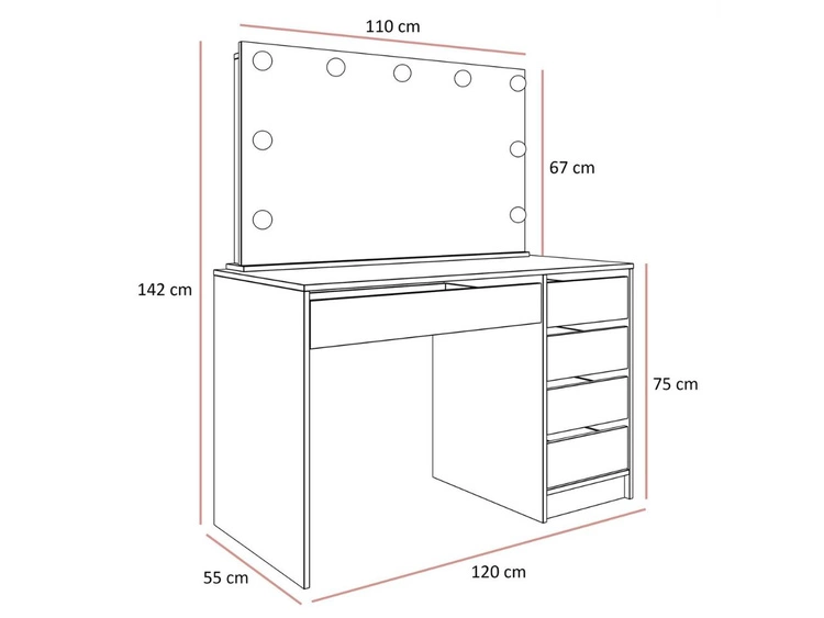 Toaletka z lustrem, szufladami i oświetleniem LED Melo Elite kaszmir mat