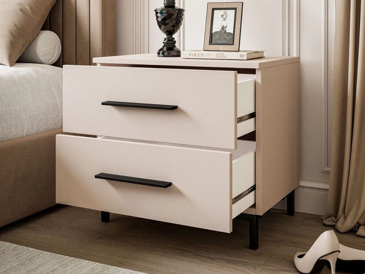 Stolik nocny z dwoma szufladami na czarnych nóżkach Nuveo Kaszmir