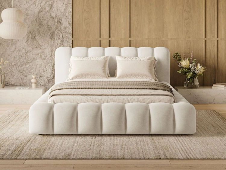 Łóżko tapicerowane z pojemnikiem i stelażem 120x200 Averia Beżowy