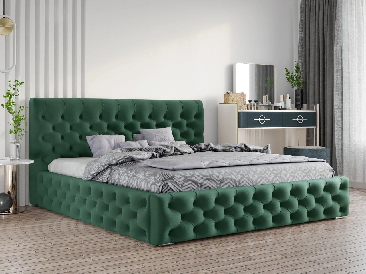 Pikowane łóżko chesterfield Velutto 140x200 Zielone