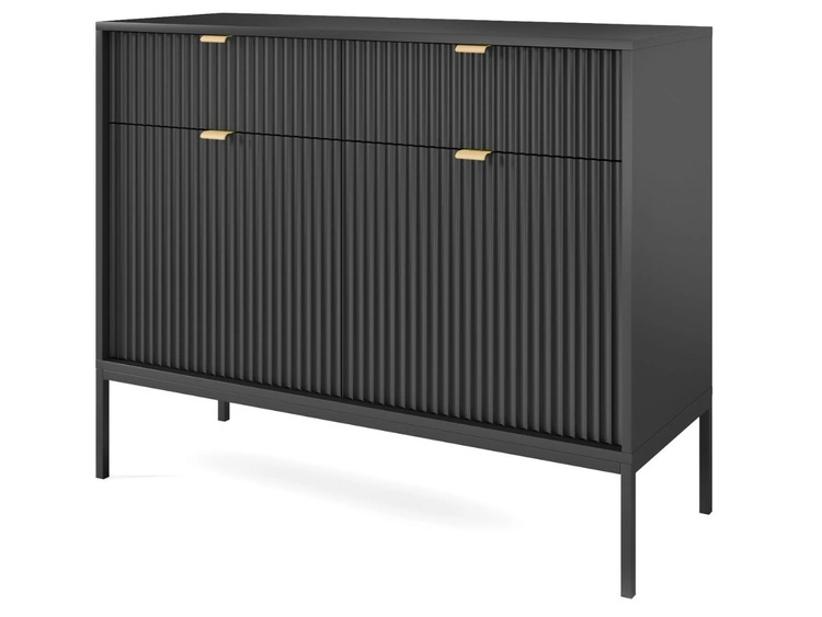 Komoda z drzwiami i szufladami Amber czarna na czarnych nogach