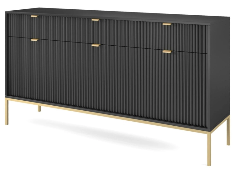 Komoda z drzwiami i szufladami Amber czarna na złotych nogach
