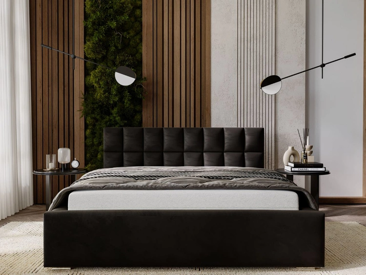 Łóżko tapicerowane z pojemnikiem i stelażem 140x200 Hugo Czarne