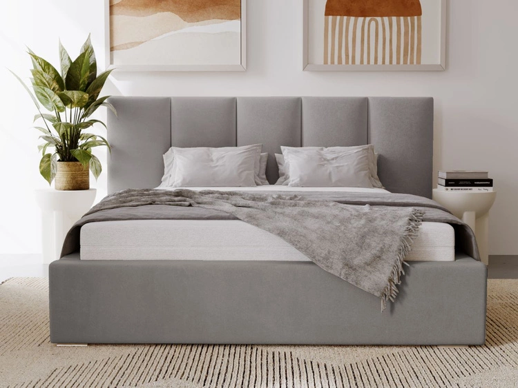 Łóżko tapicerowane z pojemnikiem i stelażem 120x200 cm Lizbona Szare