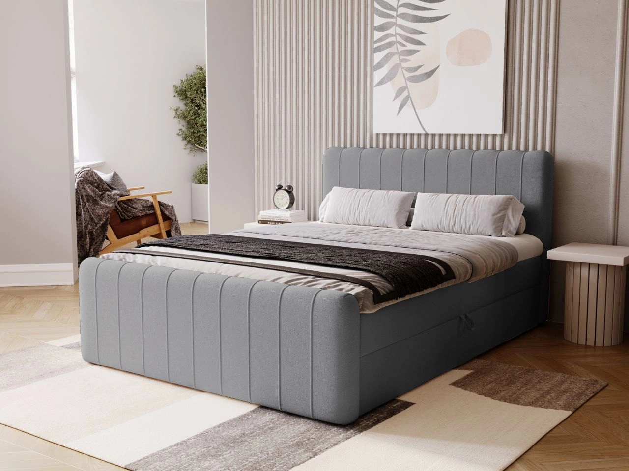 Łóżko kontynentalne z pojemnikiem na pościel 120x200 Osteno Ciemnoszare