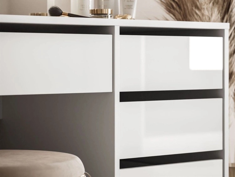 Toaletka szeroka z lustrem, szufladami i oświetleniem LED Melo Elite biały połysk