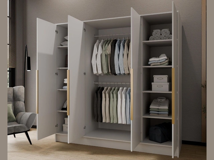 Szafa otwierana 200 cm Perugia Biała z złotymi uchwytami