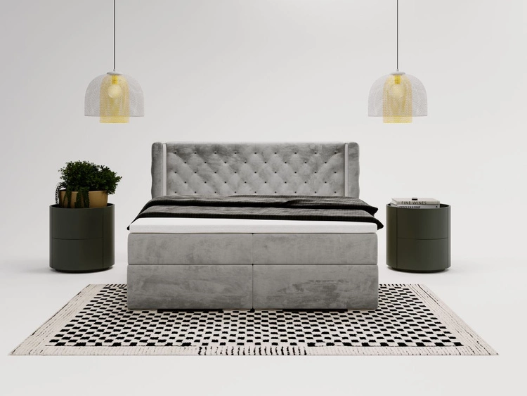 Łóżko kontynentalne z pojemnikiem na pościel 180x200 cm Lion Szare