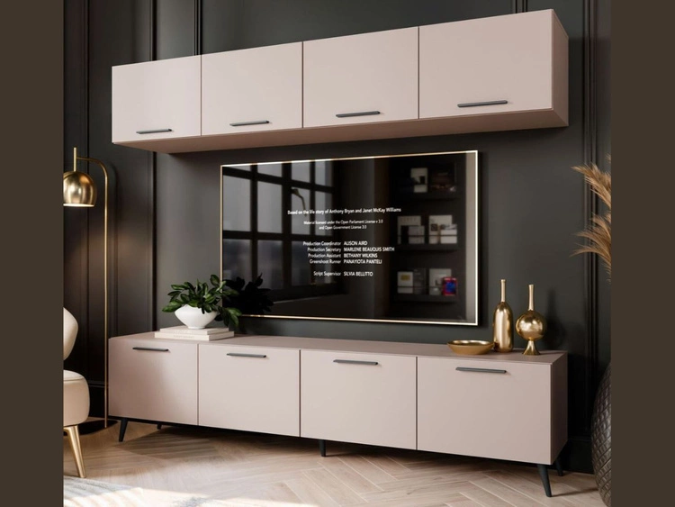 Meblościanka do salonu z oświetleniem LED na czarnych nogach Noaé Kaszmir