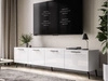 Szafka RTV pod telewizor z drzwiczkami i oświetleniem LED na czarnych nóżkach 200 cm Noaé Biały Połysk