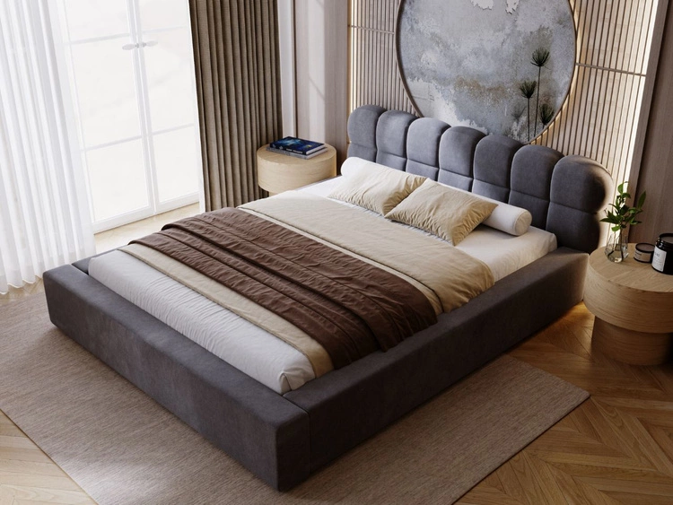 Łóżko tapicerowane z pojemnikiem i stelażem 140x200 Plaza Ciemnoszare