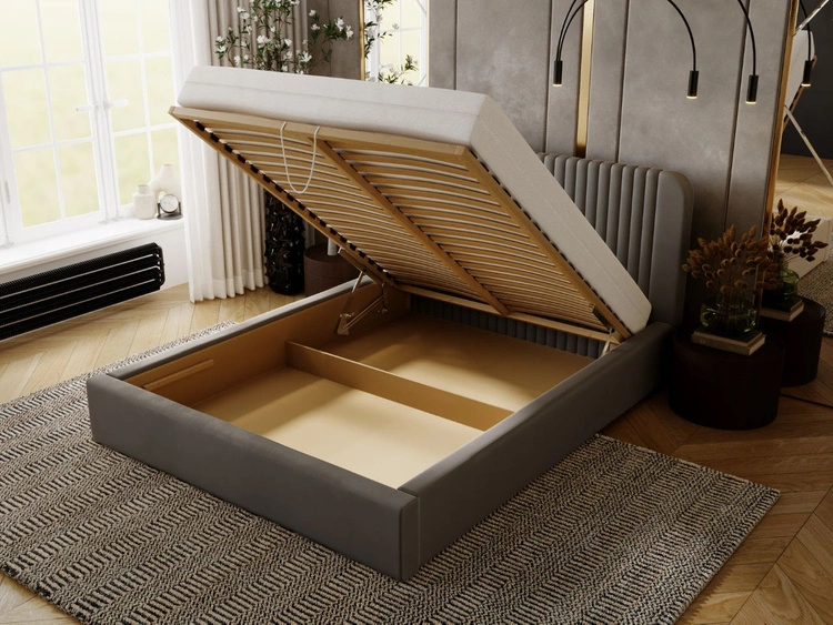 Łóżko tapicerowane z pojemnikiem i stelażem 160x200 Malmo Szary