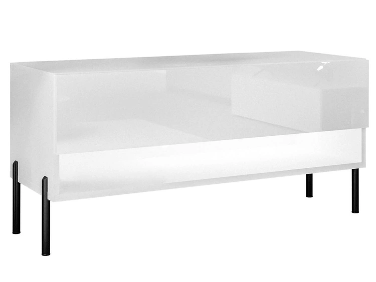 Szafka RTV 90 cm z oświetleniem LED i czarnymi metalowymi nóżkami Aurelie Biały połysk