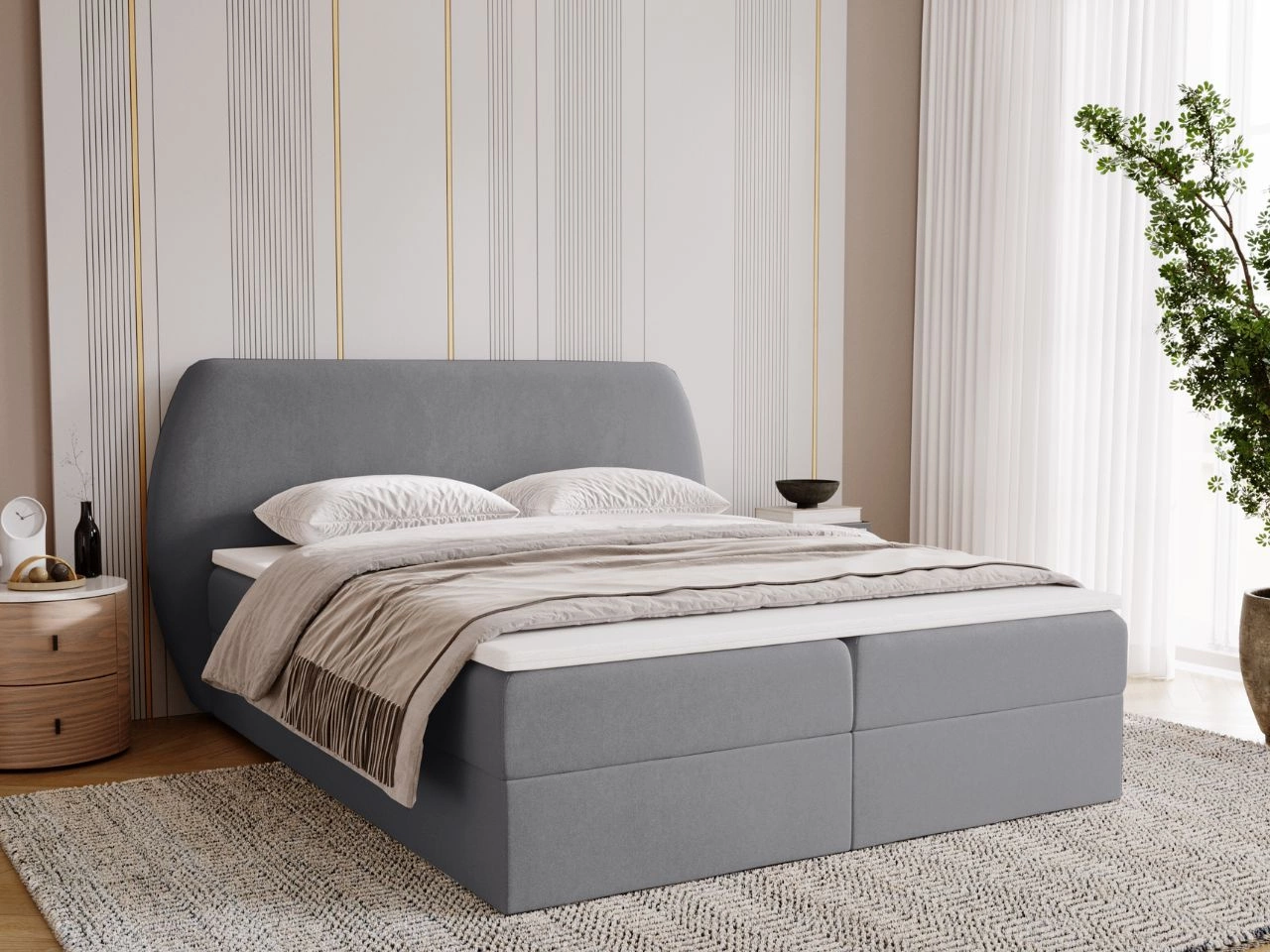 Łóżko kontynentalne z pojemnikiem na pościel 180x200 Ciemnoszare