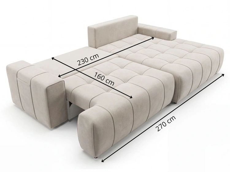 Narożnik L z funkcją spania i pojemnikiem Tulio lewy beżowy