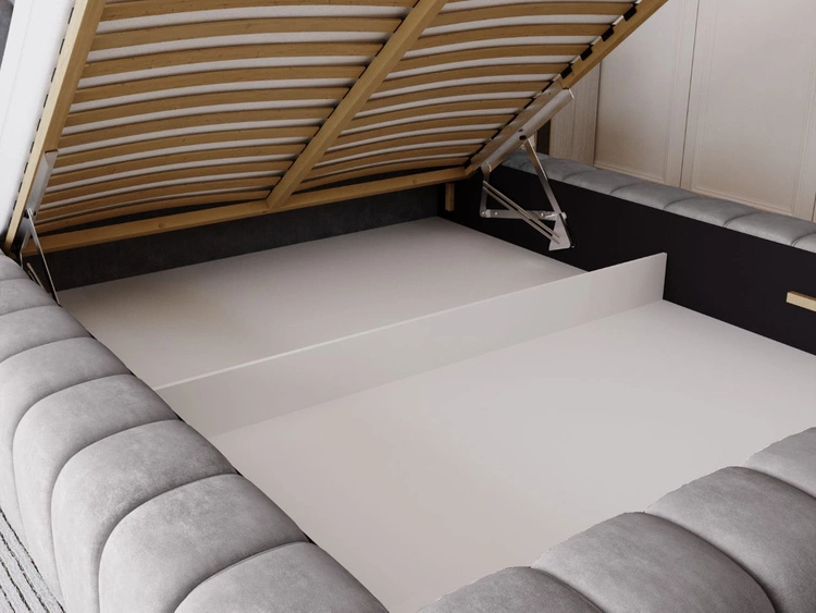 Łóżko tapicerowane z pojemnikiem na pościel i stelażem 180x200 Italia Szare