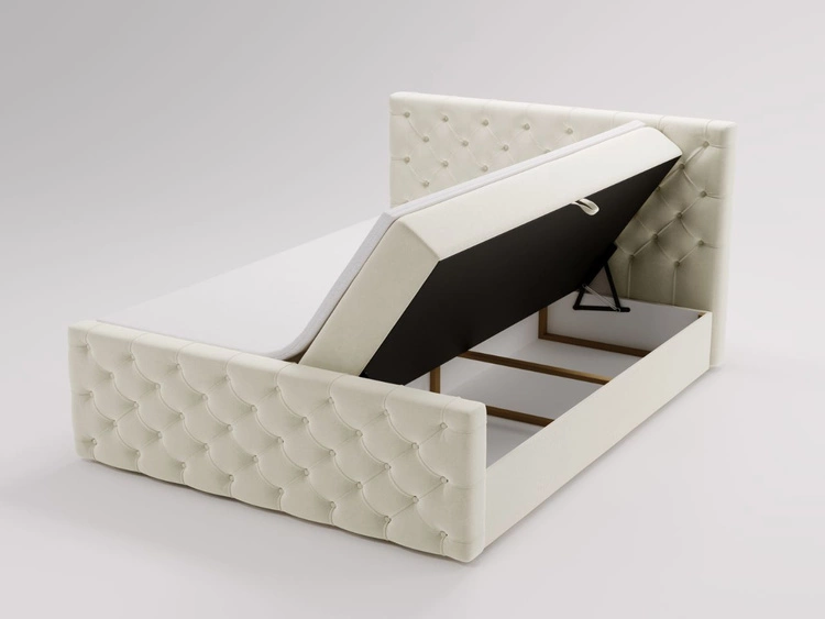 Łóżko kontynentalne z pojemnikiem na pościel 180x200 Montego Kremowe