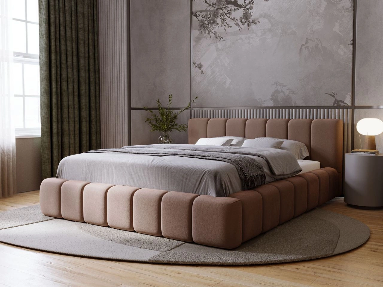 Łóżko tapicerowane z pojemnikiem i stelażem 180x200 Orio Brązowy