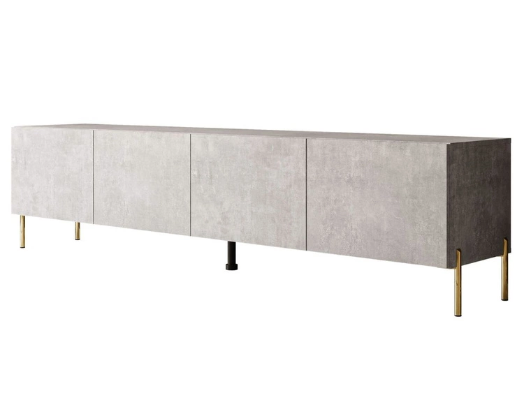 Szafka RTV pod telewizor z drzwiczkami na złotych nóżkach 200 cm Nodoo Beton