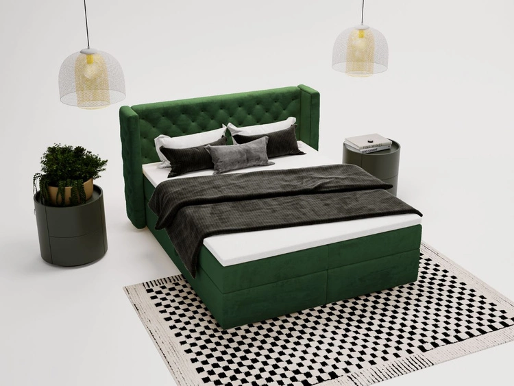 Łóżko kontynentalne z pojemnikiem na pościel 120x200 cm Lion Zielone