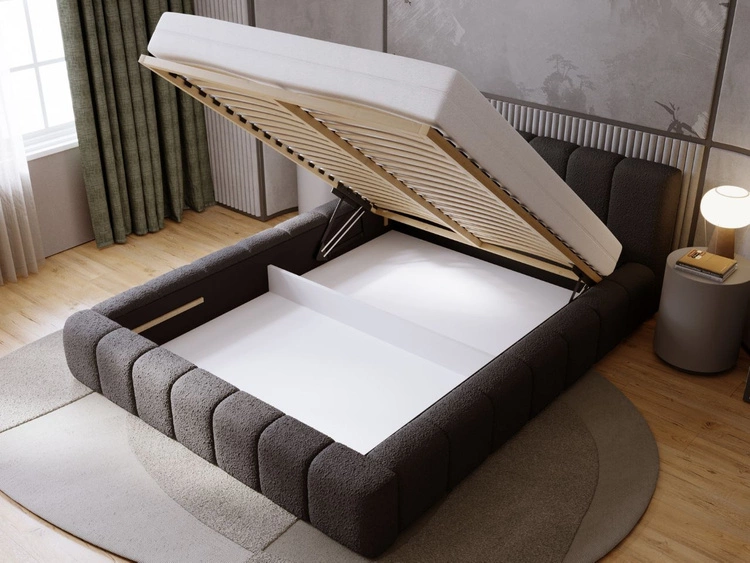 Łóżko tapicerowane z pojemnikiem i stelażem 140x200 Orio czarny