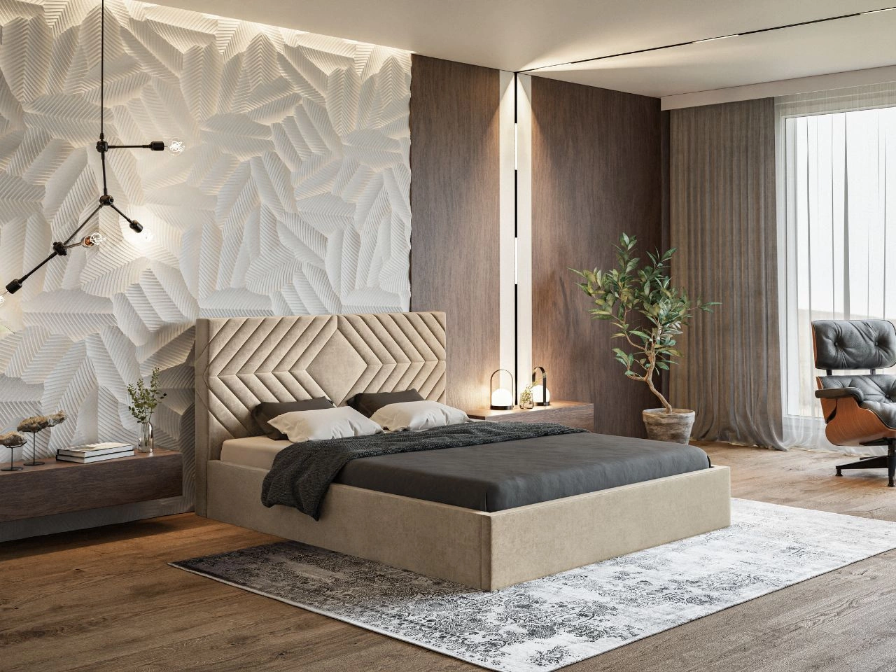 Łóżko tapicerowane z pojemnikiem i stelażem 140x200 Loris Beżowe