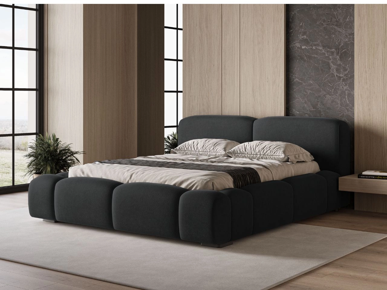 Łóżko tapicerowane z pojemnikiem i stelażem 160x200 Aubi Czarne