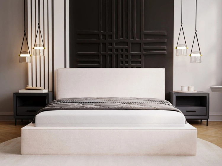 Łóżko tapicerowane z pojemnikiem i stelażem 120x200 Monaco Kremowe