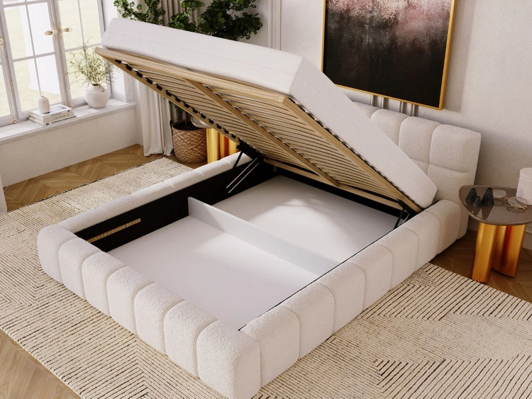 Łóżko tapicerowane z pojemnikiem i stelażem 160x200 Alicante Beżowe