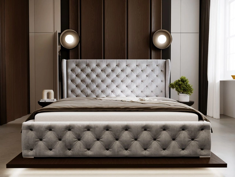 Łóżko tapicerowane z pojemnikiem na pościel i stelażem 120x200 Kingston Jasnoszare