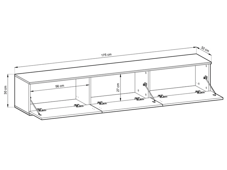 Szafka wisząca pod telewizor z drzwiczkami z gładkim frontem 175 cm Diolo Czarna