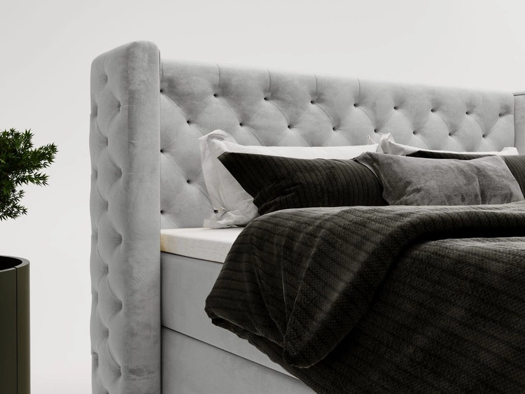 Łóżko kontynentalne z pojemnikiem na pościel 120x200 cm Lion Jasnoszare