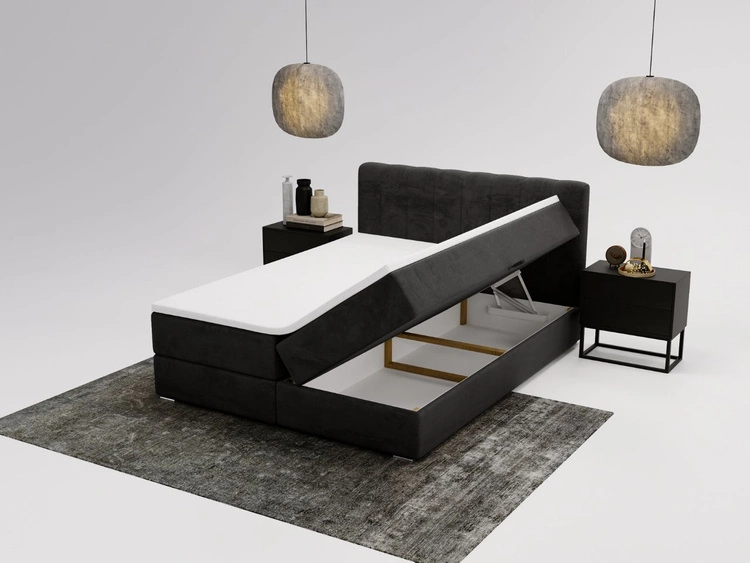 Łóżko kontynentalne z pojemnikami na pościel 180x200 Forte Czarne