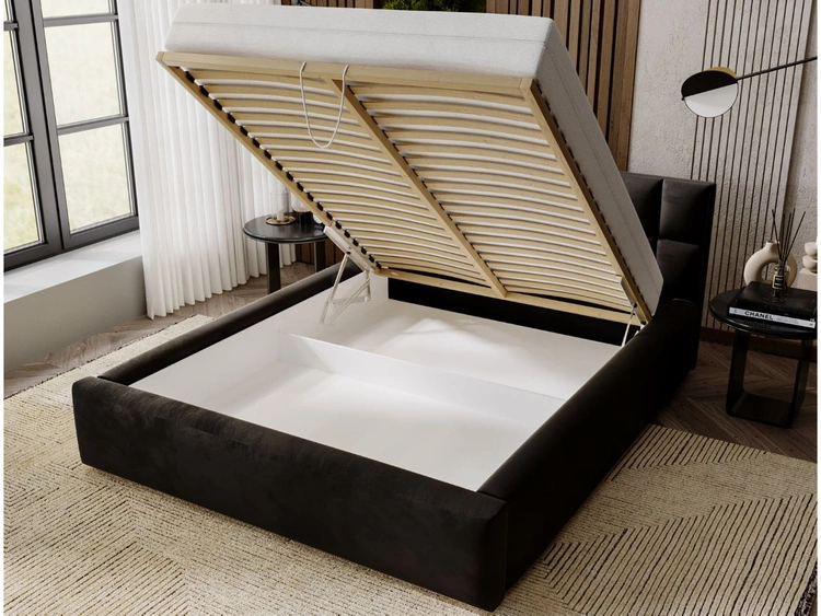 Łóżko tapicerowane z pojemnikiem i stelażem 180x200 Hugo Czarne