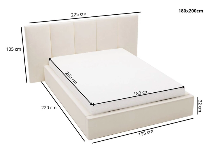 Łóżko tapicerowane z pojemnikiem i stelażem 180x200 cm Lizbona Jasnoszare