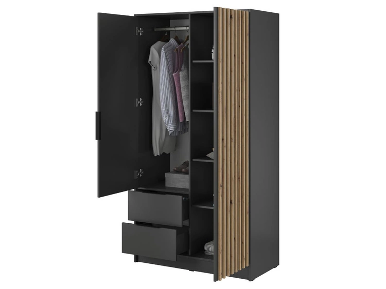 Szafa dwudrzwiowa z drzwiami uchylnymi 105 cm Macron Grafitowa z lustrem i lamelami