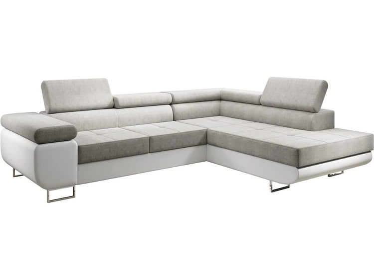 Narożnik prawy z funkcją spania i pojemnikiem Solam L Jasnoszary, Biały