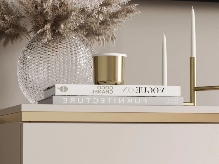 Szafka RTV czterodrzwiowa w stylu glamour z oświetleniem LED Celle kaszmir mat