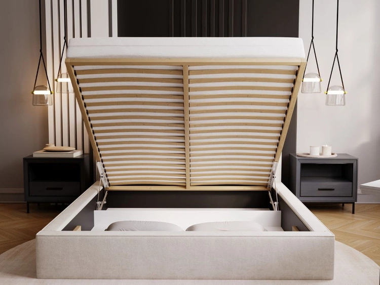 Łóżko tapicerowane z pojemnikiem i stelażem 180x200 Monaco Beżowe