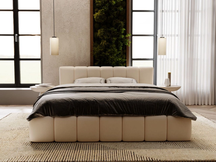 Łóżko tapicerowane z pojemnikiem i stelażem 180x200 Split Kremowy