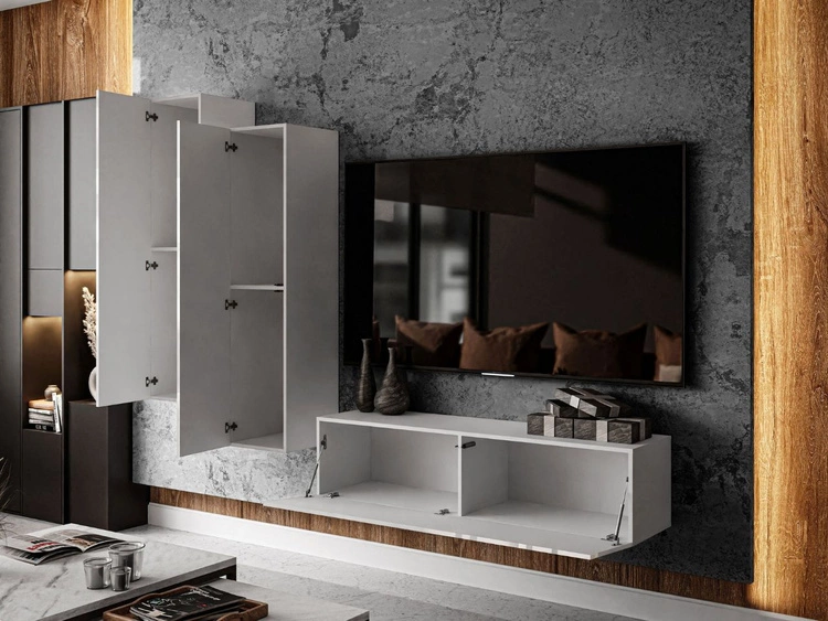 Wisząca meblościanka do salonu Nodoo Biały połysk