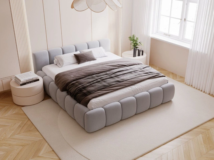 Łóżko tapicerowane z pojemnikiem i stelażem 120x200 Cloud Low szare