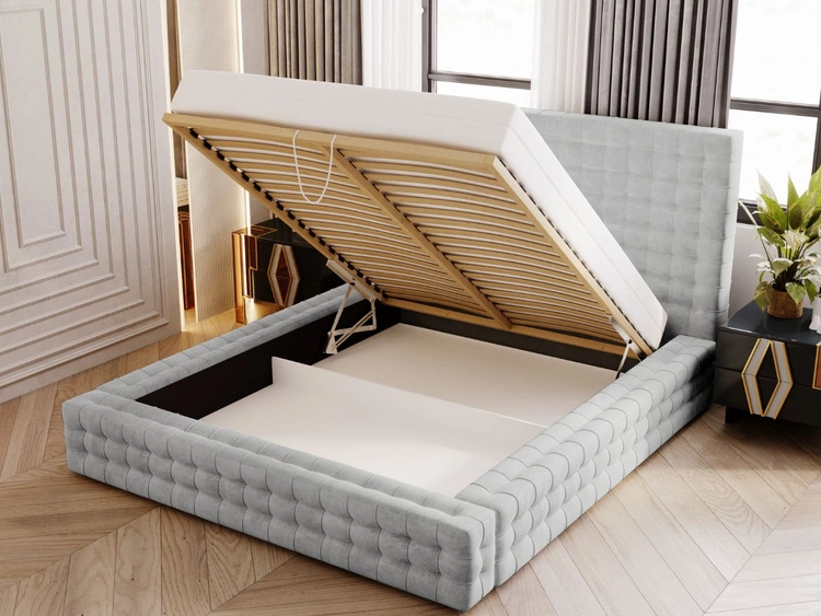 Łóżko tapicerowane z pojemnikiem i stelażem 180x200 Barbados Jasnoszare