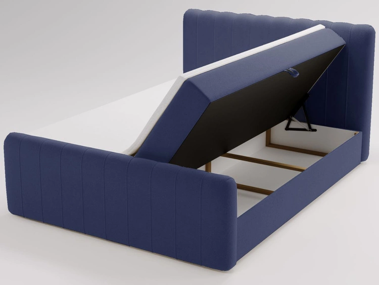 Łóżko kontynentalne z pojemnikiem na pościel 120x200 Osteno Ciemnoniebieskie