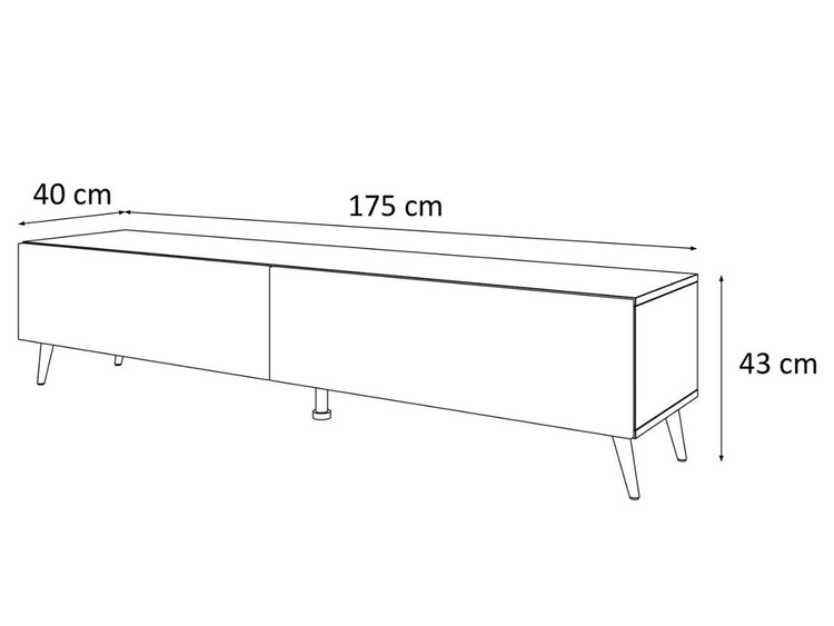 Szafka RTV dwudrzwiowa na złotych nóżkach 175 cm z oświetleniem LED Sorelle Czarny mat