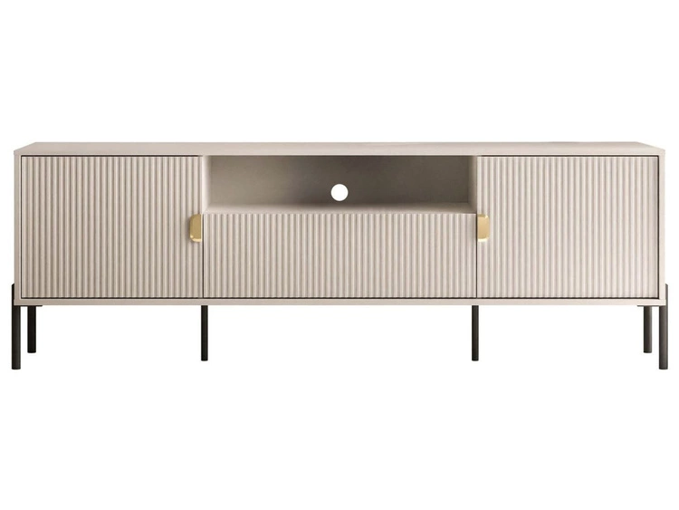 Szafka RTV szeroka dwudrzwiowa na czarnych nogach z szufladą Orlean kaszmir mat