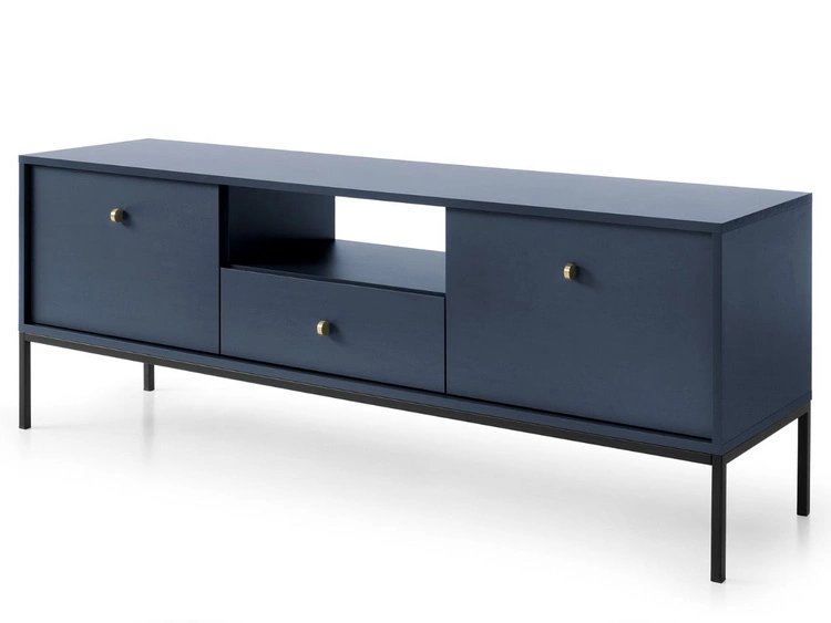 Szafka pod telewizor z szufladami i drzwiczkami na czarnych nóżkach Amor Granatowa