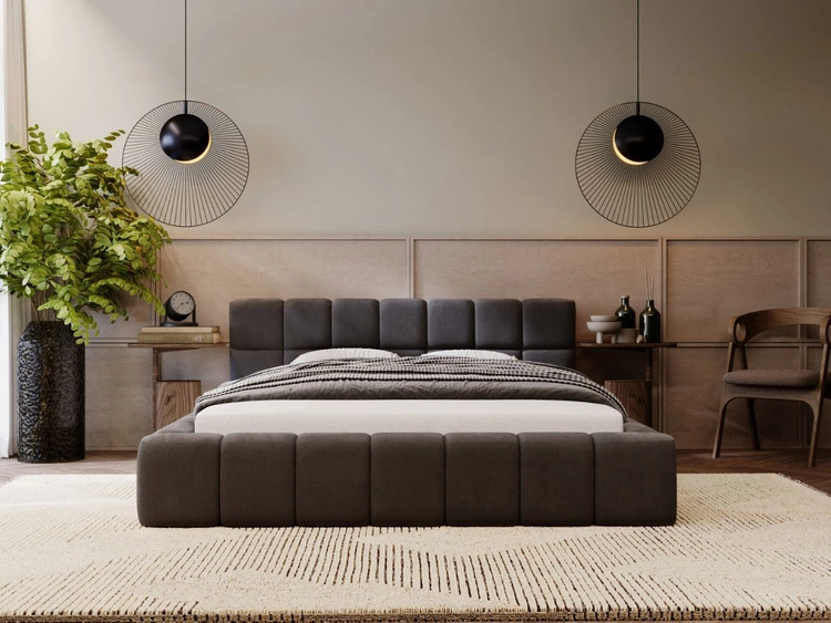 Łóżko tapicerowane z pojemnikiem i stelażem 140x200 Alicante Antracytowe