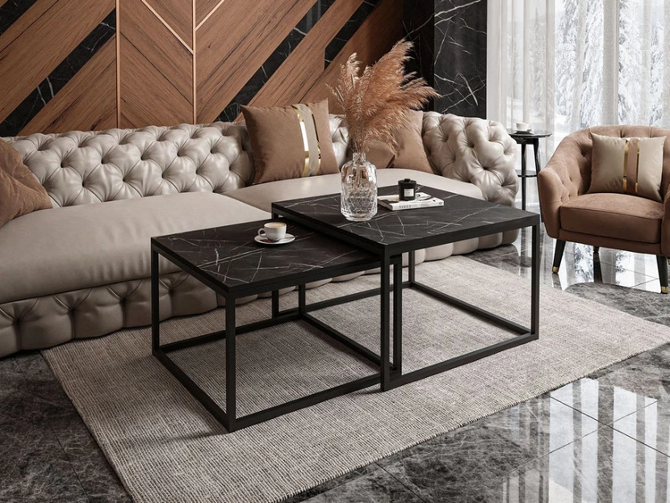 Stolik kawowy na czarnym metalowym stelażu Asumi Czarny 40x46