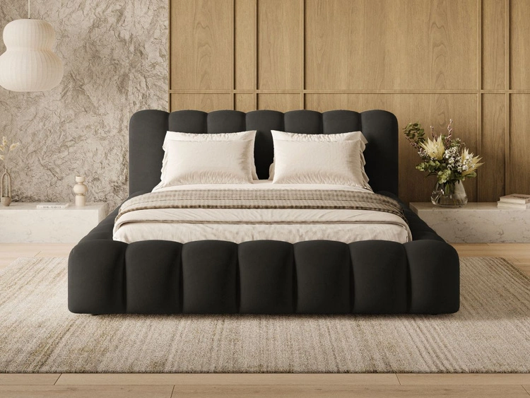 Łóżko tapicerowane z pojemnikiem i stelażem 140x200 Averia Czarny